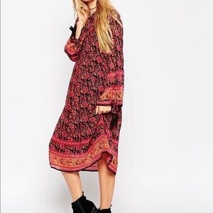 ASOS Black Floral Tassel-Tie Bohemian Dress